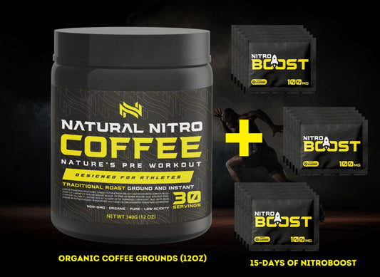 Natural Nitro Coffee (GROUNDS) - 100% Organic, Low-acidity, Non-GMO Traditional Roast Coffee - 30 Servings & 15 Packets of Nitro Boost